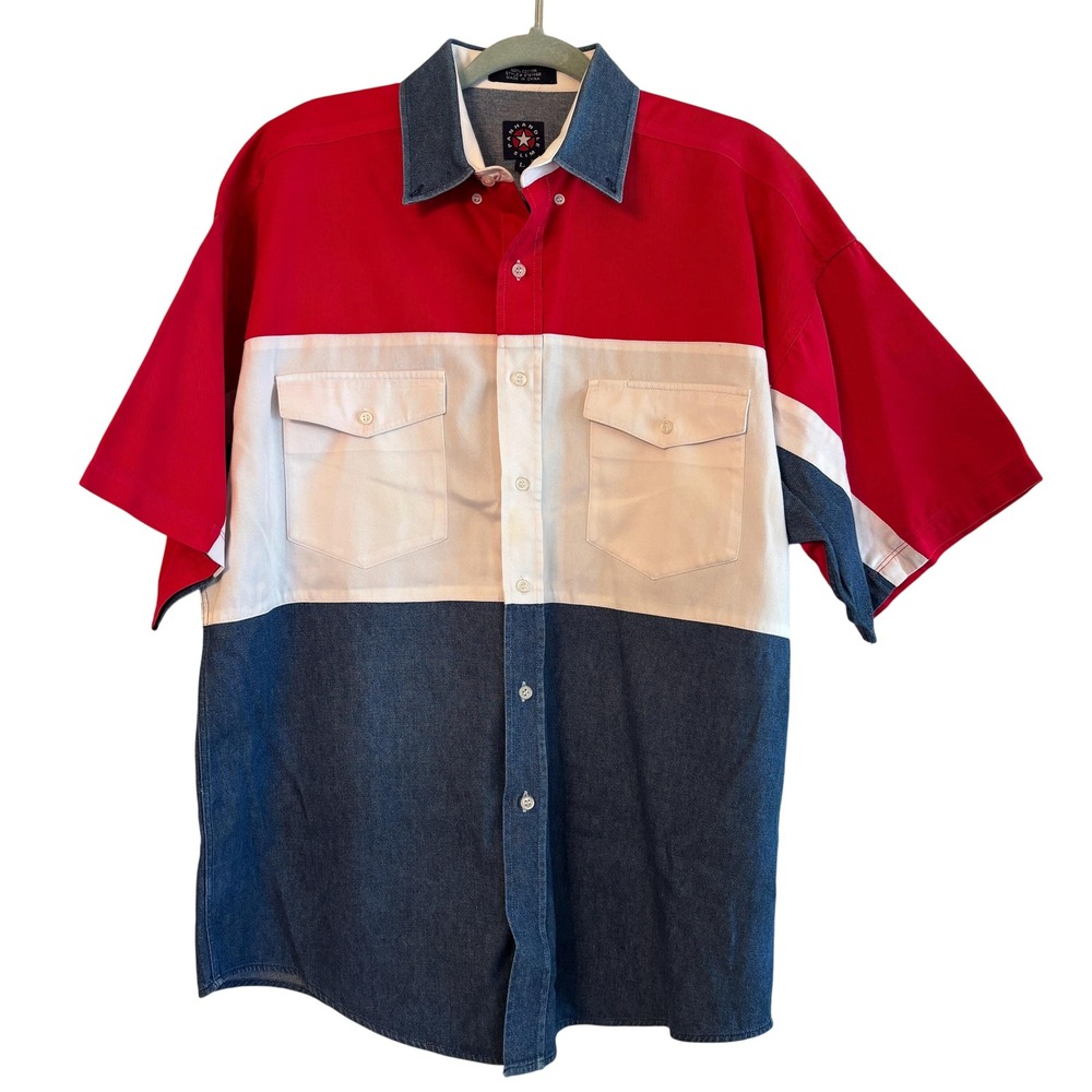 Western Style Short Sleeve Button Down Red White & Blue Panhandle Slim‎ Size L